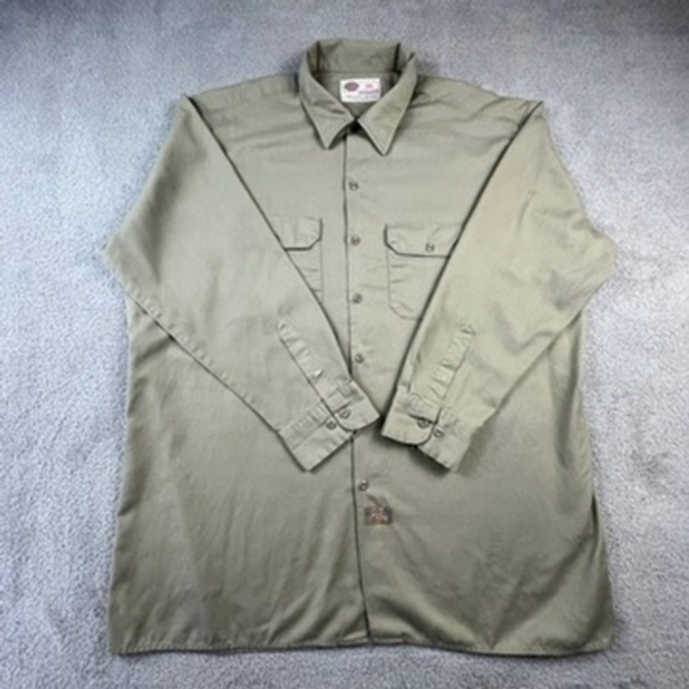 Dickies Work Shirt Mens 2XL‎ Long Sleeve Khaki Tan Twill Button Down